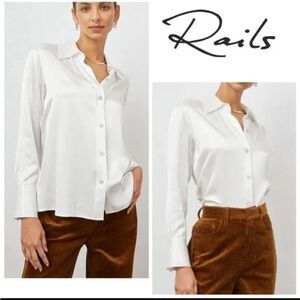 Rails ANDREA Satin Pearl-Button Long Sleeve Blouse Ivory Size XS
